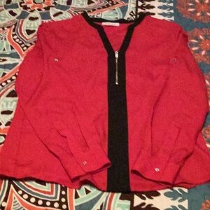 Red Women's Sweater with Black Trim